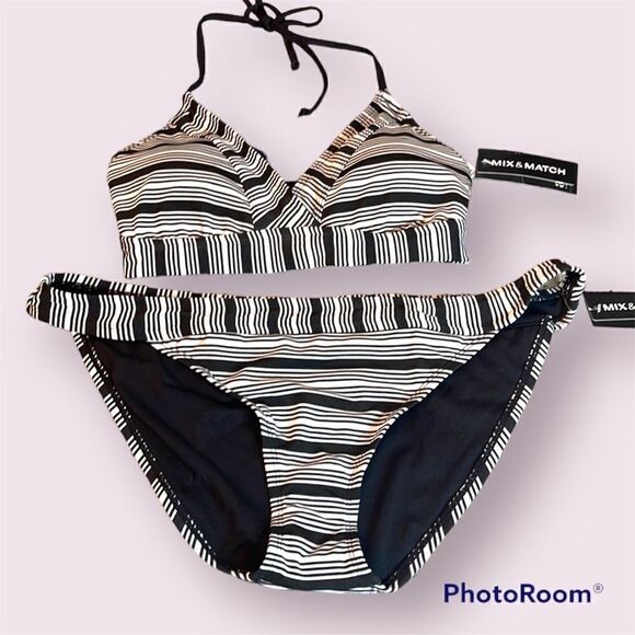 A.N.A. Black & White Stripe 2-Piece Bikini *NEW* - Picture 1 of 9